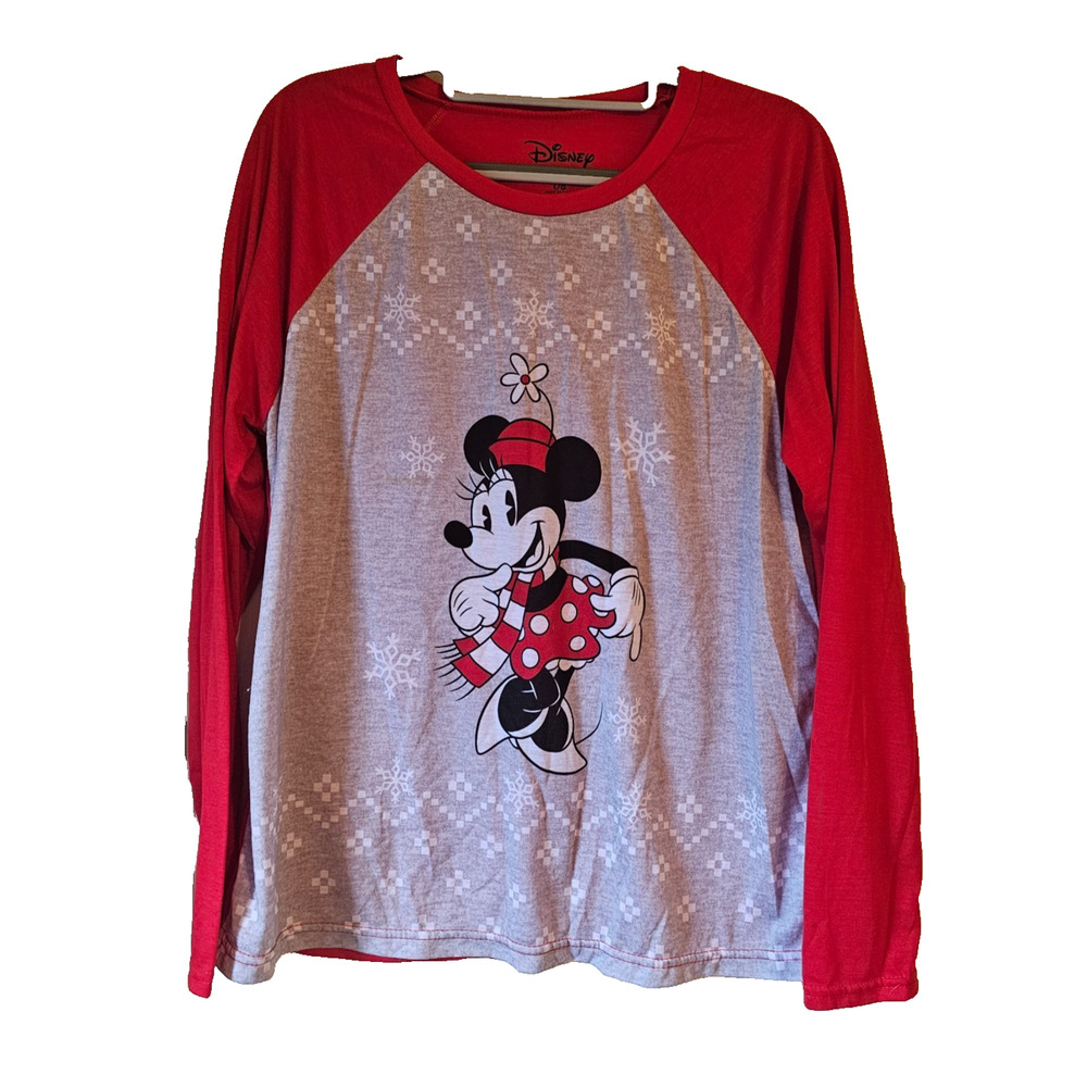 Disney Mickey Mouse Holiday Pajama Top Women’s Large Red Snowflake Sleep Shirt